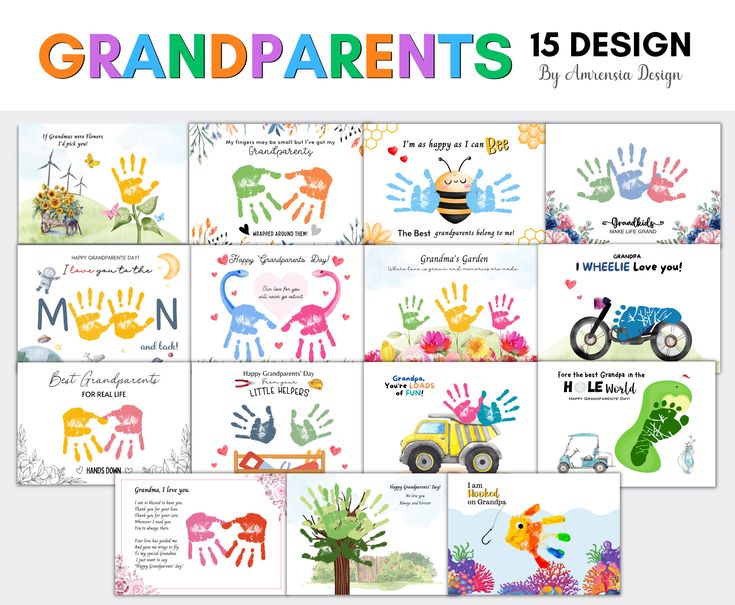 a bunch of cards with handprints on them and the words grandpa's is design