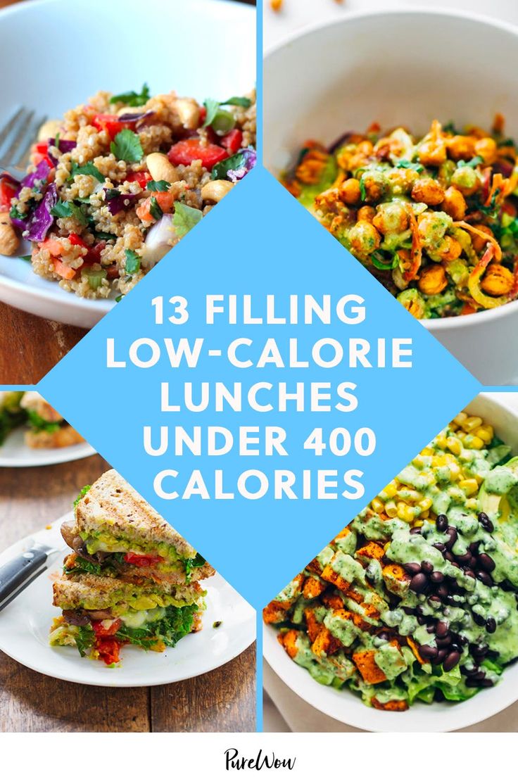 a collage of pictures with the words, 13 filling low - calorie lunches under 40 calories