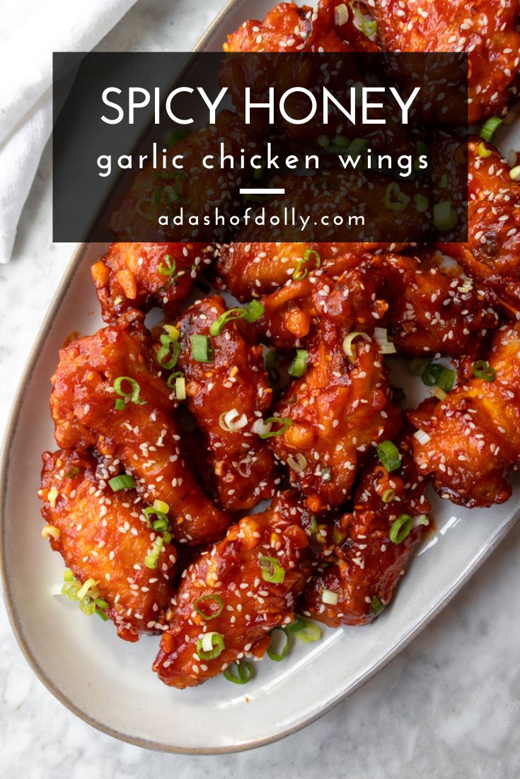 spicy honey garlic chicken wings on a plate