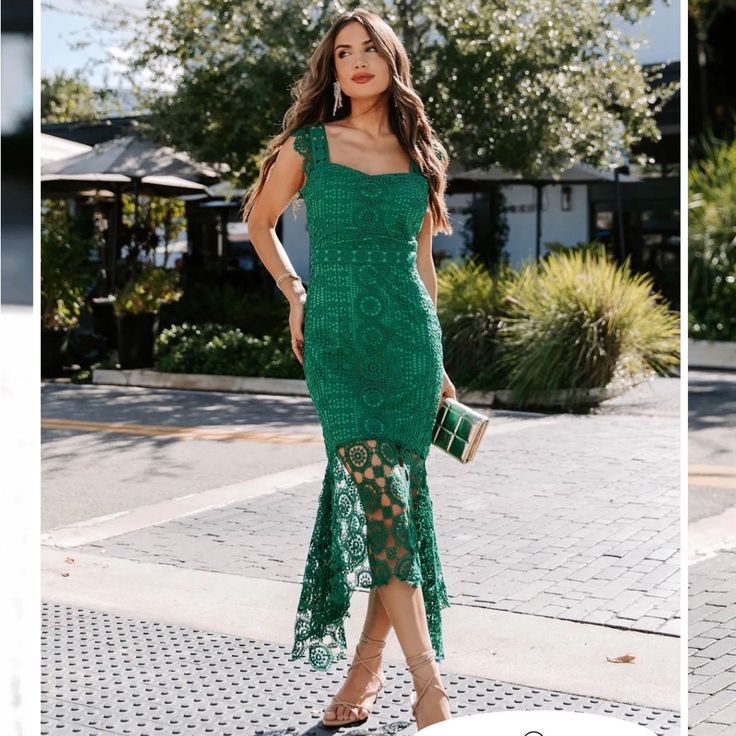 Green Crochet Lace Dress Green Midi Lace Dress For Summer, Green Lace Midi Dress For Summer, Green Lace Midi-length Dress For Summer, Green Lace Dress For Summer Evening, Summer Evening Green Lace Dress, Green Lace Dress For Garden Party, Green Midi Length Lace Dress For Spring, Green Lace Midi Dress For Garden Party, Green Lace Summer Party Dress