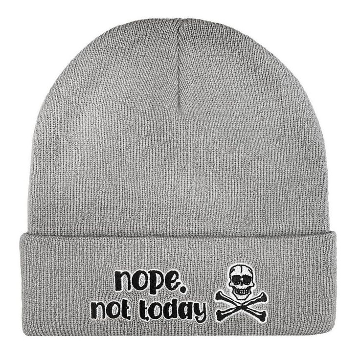 Embrace a cozy yet rebellious style with the Nope Not Today Beanie. This trendy gray beanie features a striking skull and crossbones design perfect for adding a touch of attitude to any outfit. Made from soft durable acrylic it ensures warmth and comfort all day long. pbGray Nope Not Today Knit Beanie product details:-b-p ul li100% acrylic exclusive of decoration-li liOne size fits most-li liSpot clean only-li -ul Gray Beanie, Nope Not Today, Grey Beanie, A Skull, Not Today, Skull And Crossbones, Skull Design, Stay Cozy, Knit Beanie