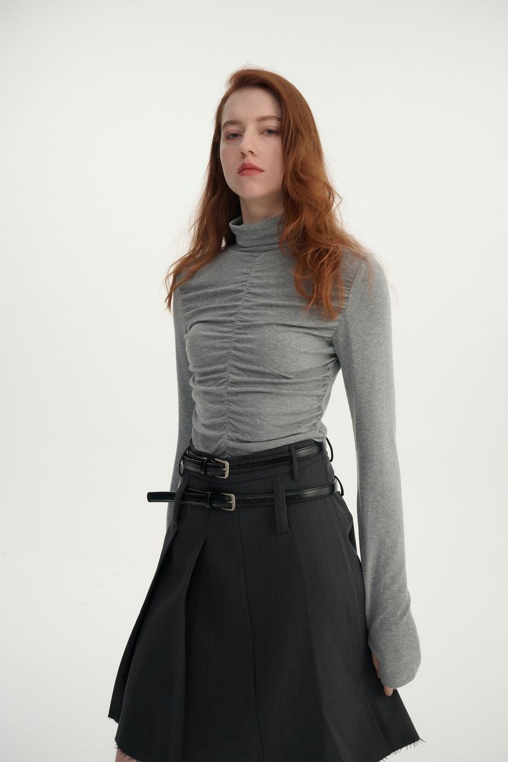 Lightweight fine knit Super soft with stretch Front ruched detailing Turtleneck design Discover ultimate comfort with our irresistibly soft and cozy top. Ideal for layering or standalone wear, its versatile design adds sophistication to any outfit. Versatile Turtleneck Long Sleeve Top For Fall, Ruched Tops For Layering In Fall, Fall Ruched Tops For Layering, Elegant Ruched Tops For Layering, Casual Fitted Ruched Long Sleeve Top, Chic Ruched Long Sleeve Top With Stretch, Chic Ruched Tops For Fall, Chic Stretch Ruched Long Sleeve Top, Casual Fitted Long Sleeve Ruched Top