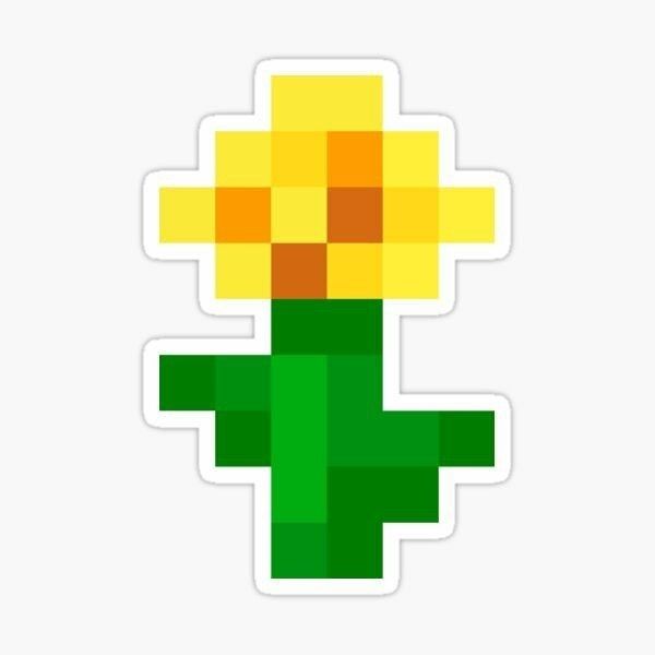 a pixel style cactus sticker with yellow and green squares on it's face