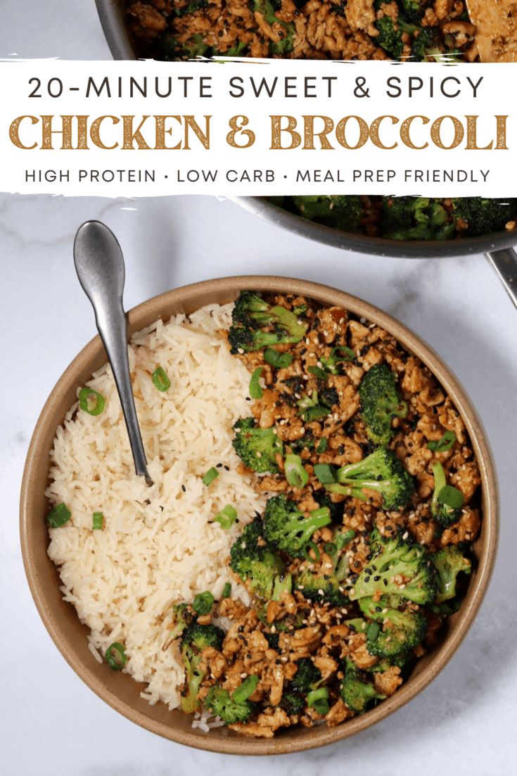 two bowls filled with rice, meat and broccoli on top of a table