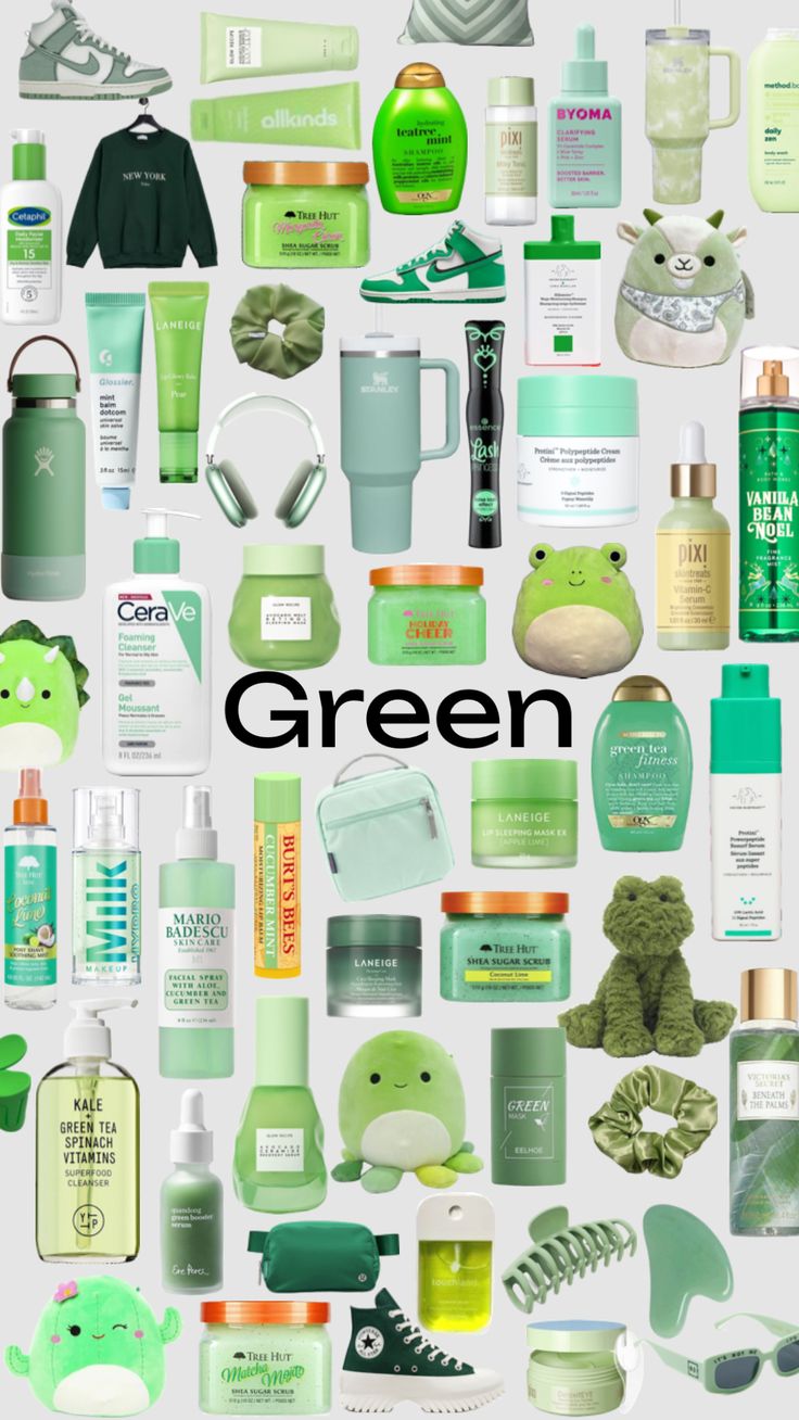 an image of many different green products