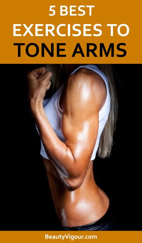 a woman's torso with text overlay that reads 5 best exercises to tone arms