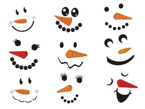 the snowman faces are all different shapes and sizes