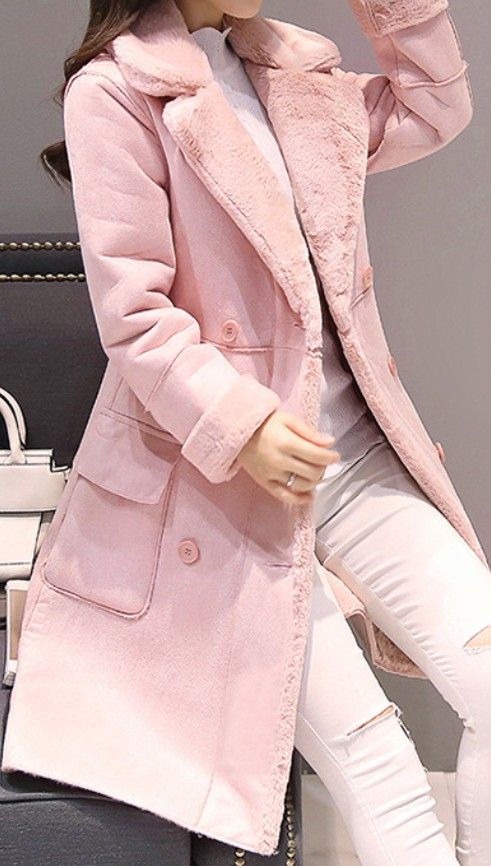 Pink Fur Long Winter Coat. This pink long winter coat is made of a thick fabric that will keep you warn well. This pink long winter coat will keep your feminity. This winter coat is perfect for casual and every day wear. The features of this winter coat are the following: faux fur, for winter, pink, long coat. Long Winter Coats, Pink Fur, Elegant Ladies, Long Winter, Woolen Coat, Double Breasted Coat, Fashion Winter, Thick Fabric, Suede Jacket