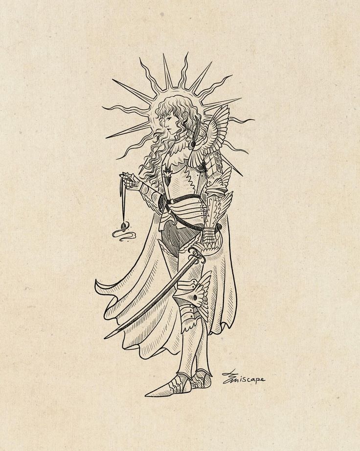 a black and white drawing of a woman holding an umbrella with the sun above her head