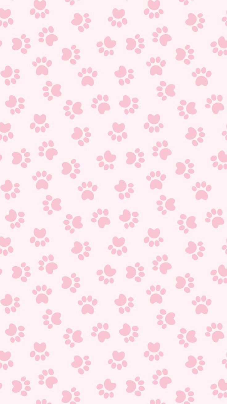 pink dog paw prints on a light pink wallpaper with white dots and circles in the center