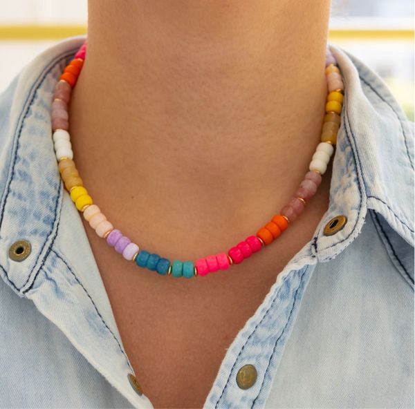 Colorful Staple Necklace Staple Necklace, Color Burst, Instagram Gift, Gold Statement Necklace, Resin Necklace, Teardrop Necklace, Summer Staples, Gold Collection, Custom Bracelets