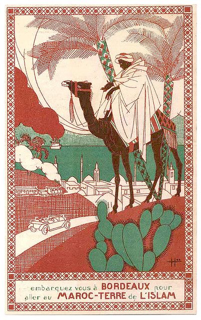 an old poster with a man on a camel