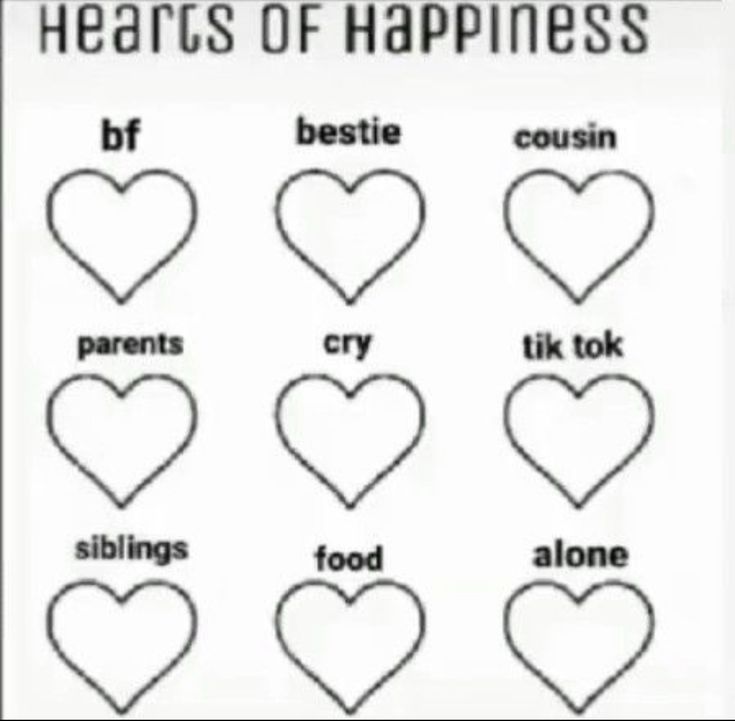 the hearts of happiness are arranged in different shapes and sizes, with words above them