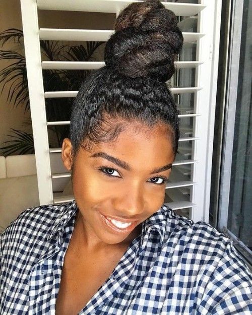 Knot Bun Hairstyles, Topknot Bun, Top Knot Bun, Knot Bun, Top Knot Hairstyles, American Hairstyles, High Bun, Natural Hair Updo, Hairstyles For Black Women