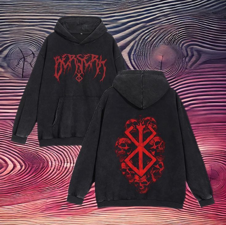 Unleash your dark side with this Berserk Anime Hoodie, featuring a striking gothic skull emblem and bold red graphics. This unisex pullover hoodie is perfect for fans of dark fantasy and gothic fashion, offering a powerful statement piece for your streetwear collection. Crafted from high-quality fabric, this hoodie ensures comfort and durability, making it an ideal choice for those who love to express their unique style. Whether you're heading out or staying in, this hoodie will keep you cozy an Gothic Cotton Hoodie For Alternative Fashion, Gothic Hooded Sweatshirt For Streetwear, Black Cotton Gothic Hoodie, Gothic Long Sleeve Cotton Hoodie, Gothic Hoodie For Winter Streetwear, Gothic Long Sleeve Hoodie For Streetwear, Gothic Winter Hoodie For Streetwear, Gothic Cotton Hoodie For Halloween, Gothic Cotton Halloween Hoodie