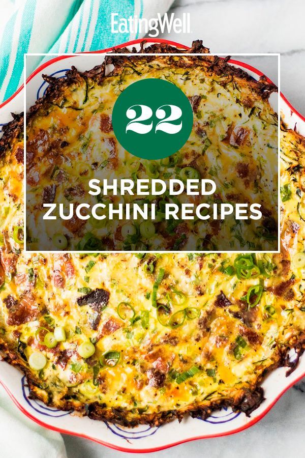 a cheesy dish with the words shredded zucchini recipes