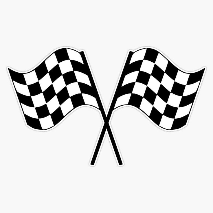 two crossed checkered flags with one waving in the wind, on a white background