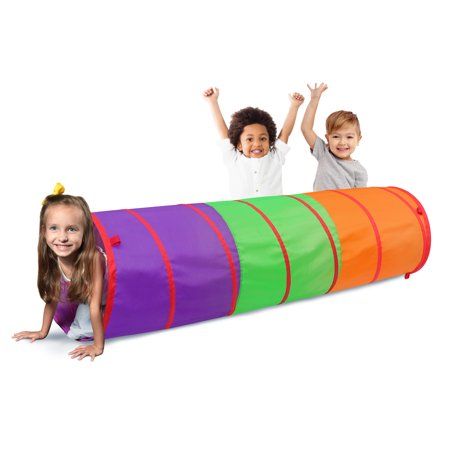 two children are playing with a colorful tube