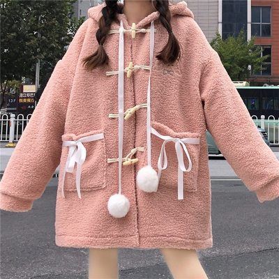 Warm Hoodies, Woolen Coat Woman, Japanese Sweet, Sherpa Coat, Wool Coat Women, Winter Cardigan, Sweet Lolita, Outwear Jackets, Woolen Coat