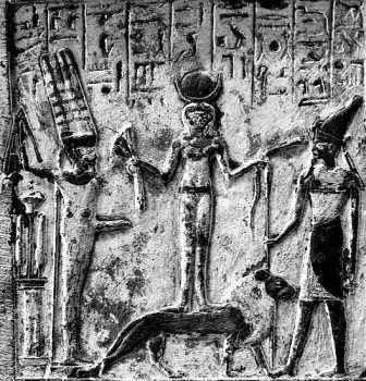 an ancient egyptian scene with two men and a dog