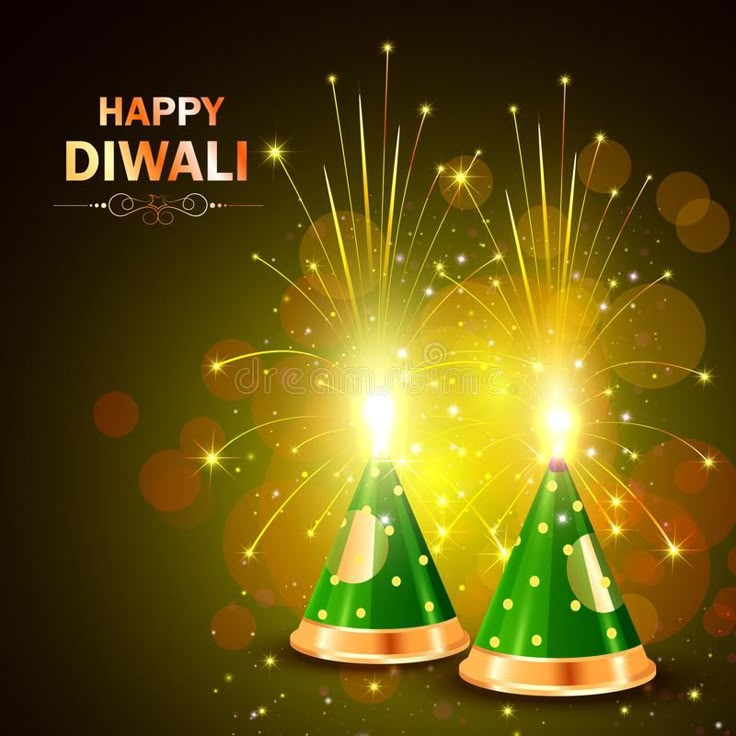 happy diwali background with two green hats and fireworks royalty illustration