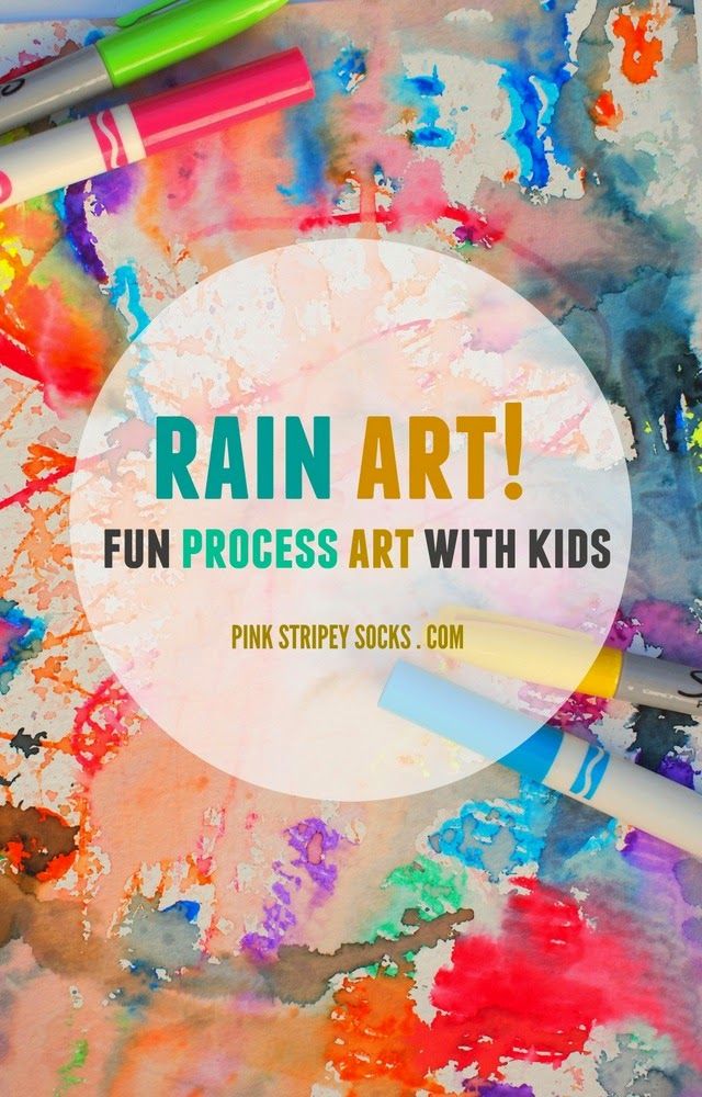 the words rain art fun process art with kids painted on paper and crayons