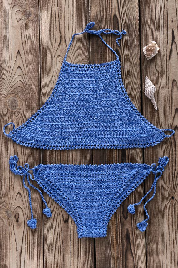 Crochet Bikini Set Halter Top Crochet Boho by InoriCreations Trendy Swimwear Bikinis, Crochet High Neck, Irish Crochet Dress, Best Swimwear, Crochet Halter, Hippie Festival, Festival Tops, Halter Tops, Boho Crochet