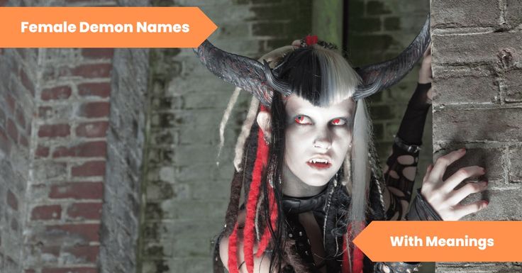 a woman with white hair and red eyes is dressed up as a demon, holding onto a brick wall