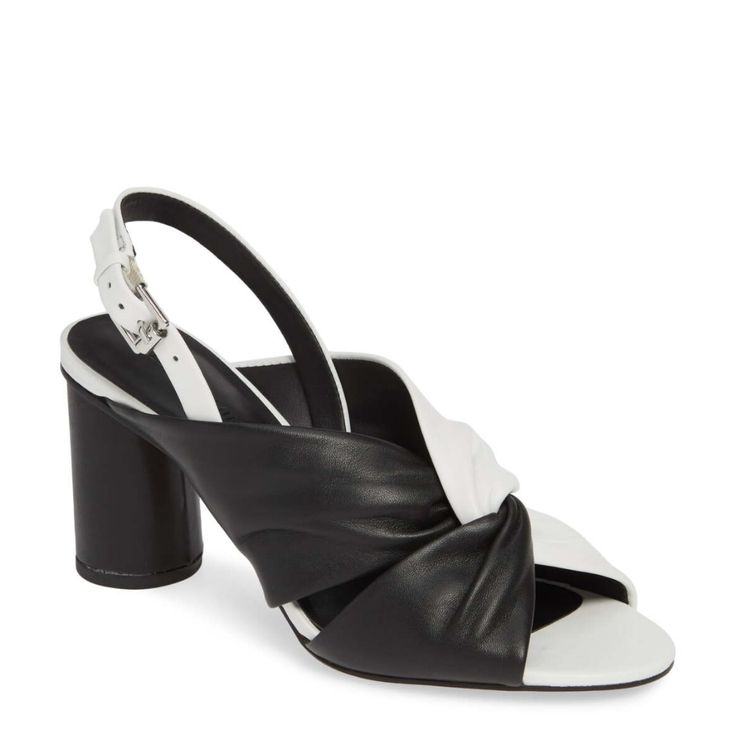 Leather Straps Get A Stylish Twist On Slingback Black And White Sandals With A Wrapped Cylinder Heel. Style Name: Rebecca Minkoff Agata Slingback Sandal Spring White Slingback Sandals With Padded Heel, Black Slingback Sandals With Wrapped Heel For Spring, White Synthetic Slingback Sandals With Open Heel, White Leather Slingback Sandals For Party, Evening Slingback Sandals With Contrasting Heel And Round Toe, White Slingback Pumps With Buckle Closure For Summer, Formal Open Toe Slingback Pumps With Contrasting Heel, White Slingback Sandals With Padded Heel And Medium Width, White Slingback Sandals With Heel Strap For Spring