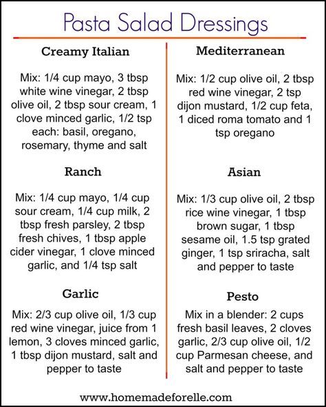 the recipe for pasta salad dressings