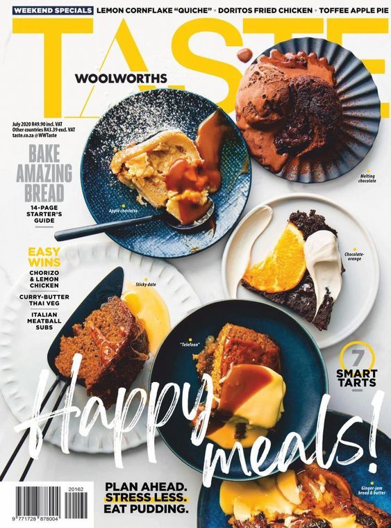 the cover of taste magazine with different desserts on it's plated surface