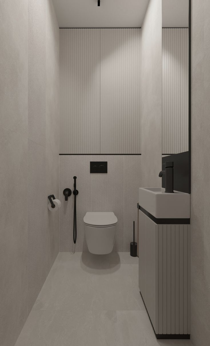 bathroom interior design white makeover Modern Bathroom Tiles, Toilet Design Modern, Small Toilet Design, Neutral Bathroom Decor, Small Bathroom Design Ideas, Mini Bad, Toilet Room Decor, Wc Design, Small Toilet Room