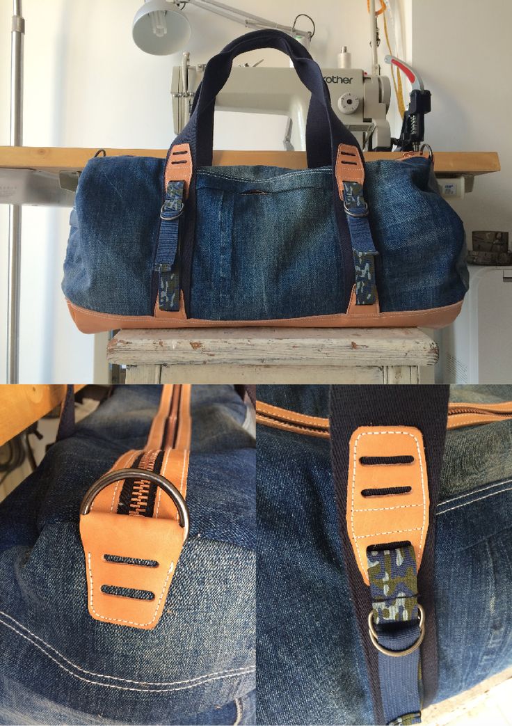 DIY Duffel bag made out of a pair of jeans and naked leather - need to have a new machine to sew leather properly :) Diy Duffel Bag, Denim Bags, Sewing Bags, Denim Bag, Sewing Bag, Duffel Bag, Bag Making, Making Out, Duffle Bag