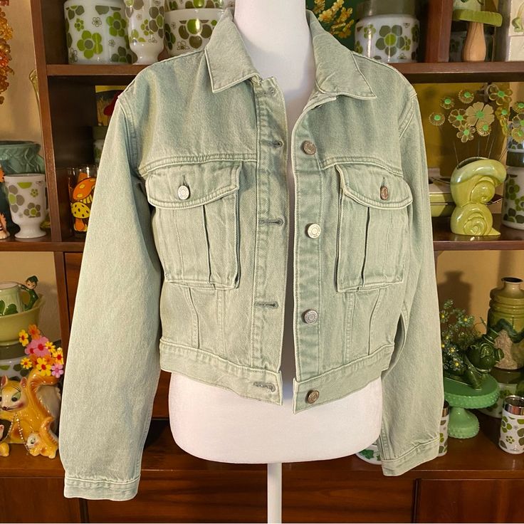 Size Medium Women��’s Sage Green Color Denim Jacket. Has Interior Pockets. Please Ask For Measurements If You Need Them! I Have Several Other Gap Denim Jackets Listed Also, All Nwt Sizes Medium And Large! Different Colors! Trendy Washed Utility Jacket For Spring, Retro Long Sleeve Utility Jacket For Spring, Spring Retro Long Sleeve Utility Jacket, Casual Gap Denim Jacket For Fall, Cropped Washed Spring Outerwear, Gap Denim Jacket With Pockets For Fall, Spring Utility Style Washed Denim Jacket, Spring Light Wash Utility Outerwear, Casual Light Wash Utility Jacket For Spring