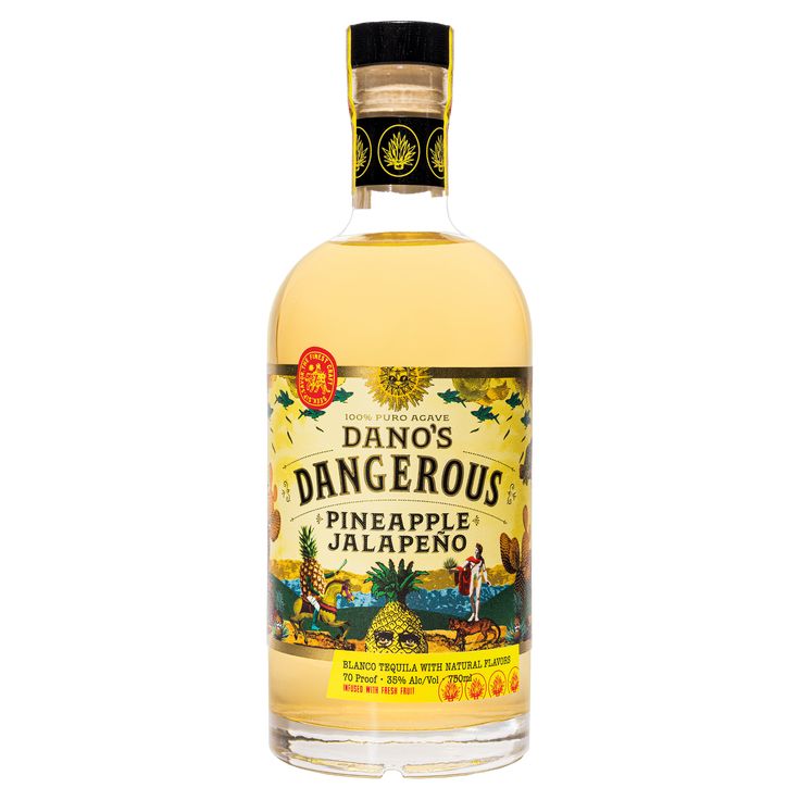 a bottle of dano's dangerous pineapple jalapeno liquer