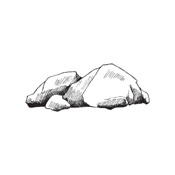 a black and white drawing of some rocks