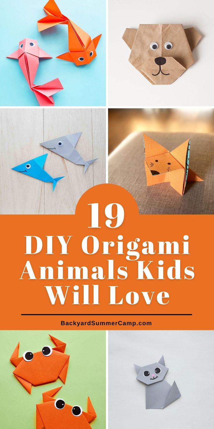 origami animals that are made out of paper with the words 19 diy origami animals kids will love