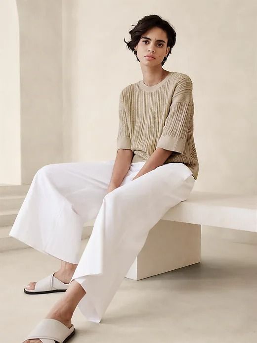 Short Sleeve Forever Sweater | Banana Republic Factory Banana Republic Outfits, Open Stitch Sweater, Arm Cuffs, Stitch Sweater, Arm Cuff, Banana Republic Factory, Elbow Length Sleeve, Drop Shoulder, Banana Republic