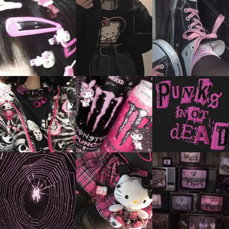 Emo Moodboard Aesthetic, Pink And Black Moodboard, Pink And Black Alt Outfit, Punk Pink Aesthetic, Alt Moodboard, Pink Scene Aesthetic, Scenecore Pink, Emo Clothes Aesthetic, Emo Pink Aesthetic