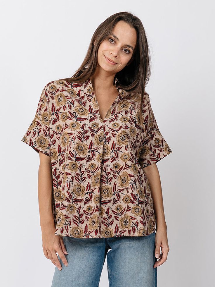 Chennai Top Primrose - Fair Trade Clothing | Mata Traders Cotton Tops Designs, Print Shirts Women, Flirty Tops, Fair Trade Clothing, Cotton Shirt Dress, Maxi Dress Cotton, Block Printing Fabric, Cotton Top, Floral Fabric