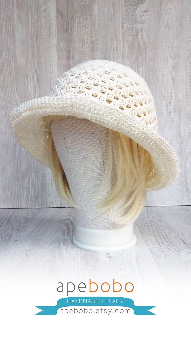 This vintage style hat is a perfect accessory for hot summer days, for both special occasions and everyday life. It is also a perfect gift for mum or friends. Scroll through the images for the color chart*. Handmade in Italy. ❤️ SIZE Head circumference: 22" 1/2 (55-57 CM) 23" 1/2 (57-60 CM) 25"       (60-63 CM) 25" 1/2 (63-65 CM) ❤️ MATERIAL A natural and rustic yarn spun from multiple strands of linen and cotton that combines the brittle structure of the linen with the softness of the cotton to Cream Bohemian Sun Hat Handmade, Handmade Beige Hat For Summer, Handmade Cream Brimmed Sun Hat, Handmade Beige Summer Hat, Bohemian Summer Hats, One Size Fits Most, Vintage Style Hat, Light Summer, Summer Hats, Sun Hats