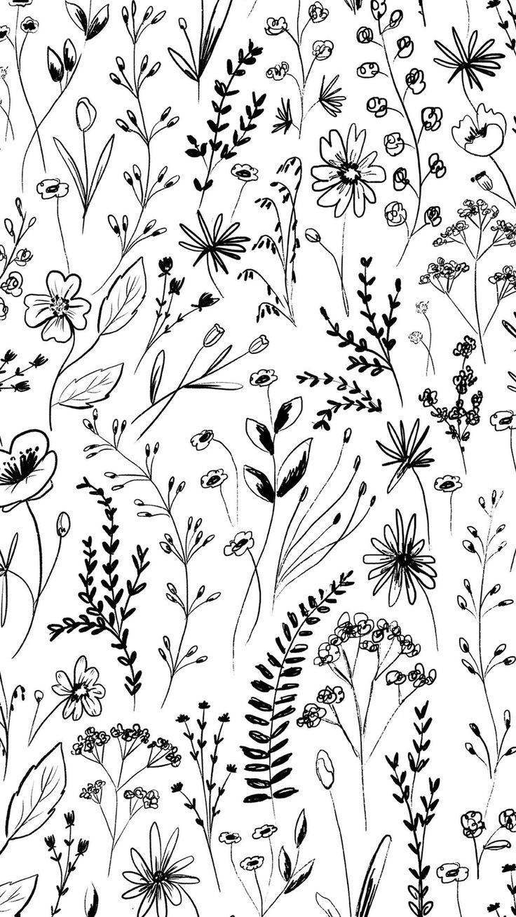 black and white floral pattern on a white background