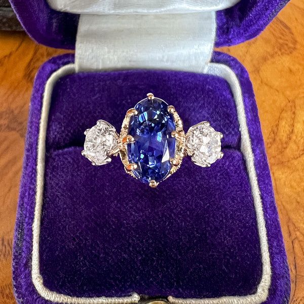 Estate Sapphire & Diamond Ring, 5.71ct. sold by Doyle and Doyle an antique and vintage jewelry boutique Antique Rings Vintage, Ruby Diamond Rings, Mens Engagement, Sapphire Diamond Ring, Engagement Rings For Men, European Cut Diamonds, Diamond Drop Earrings, Art Deco Ring, Engagement Ring Wedding Band