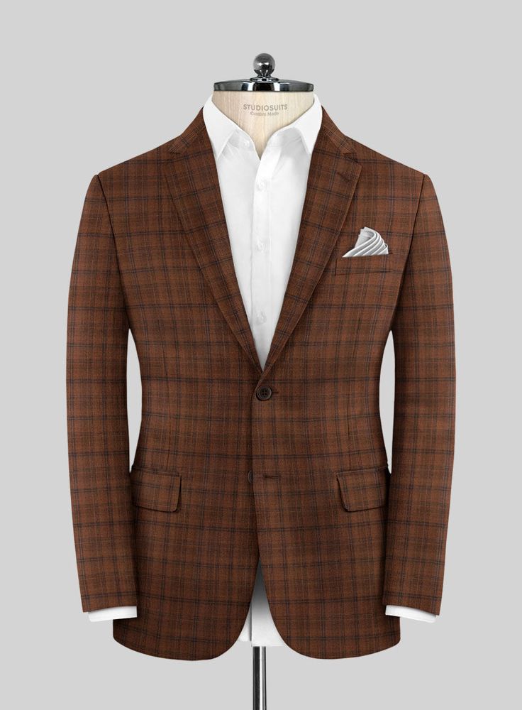 Recognizing the significance of brown as a standout color that exudes elegance, we proudly present the Reda Carrot Brown Checks Wool Jacket. Crafted from pure wool and featuring an exquisitely soft blend with a subtle check pattern, this jacket effortlessly complements a range of occasions, be it professional settings, weddings, or evening gatherings.  Look Includes   Reda Carrot Brown Checks Wool Fabric  Two Button Jacket Style  Notch Lapel   Horn   Brown  Buttons  Single Vent  Three Cuff Butto Business Casuals, Brown Tweed Suit, White Linen Suit, It Professional, Custom Leather Jackets, White Linen Shirt, Sport Jacket, Tweed Suits, Linen Suit