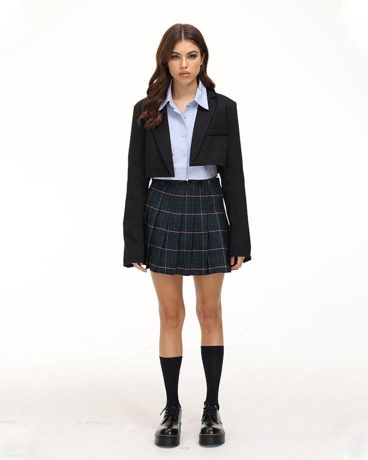 Details: Dark pleated skirt with plaid patternBottom Length: ShortMaterials:95% Polyester + 5% Spandex Preppy Pleated Mini Skirt For Fall, Fitted School Uniform Mini Skirt For Fall, Fall Pleated School Uniform Bottoms, Fall Office Mini Pleated Skirt, Fall School Uniform Style Pleated Bottoms, Fall School Uniform Pleated Bottoms, Fitted High Waist Plaid Mini Skirt, Pleated School Uniform Bottoms For Fall, Fitted Preppy Tennis Skirt For Fall