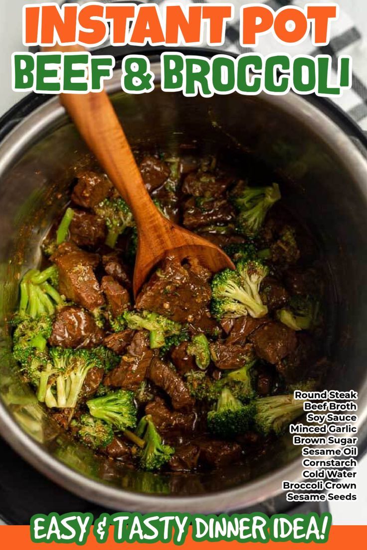 an advertisement for instant pot beef and broccoli