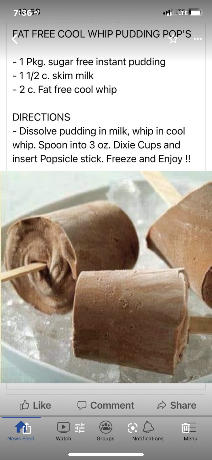 an image of some food that is on top of a plate, and the caption reads'cool whip, remember pudding pops? i pick them up