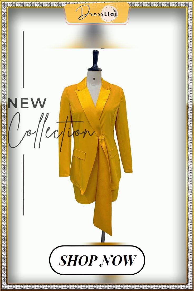 Women Temperament Commuter Suit Jacket Dress Two-piece Set Short Dress Suit Sexy Dress Fitted Two-piece Long Sleeve Blazer, Chic Two-piece Long Sleeve Blazer, Tailored Knee-length Party Blazer, Fitted Jacket Dress For Spring Party, Two-piece Long Sleeve Blazer For Party, Spring Party Blazer Knee-length, Yellow Long Sleeve Party Set, Elegant Two-piece Party Blazer, Spring Party Knee-length Blazer