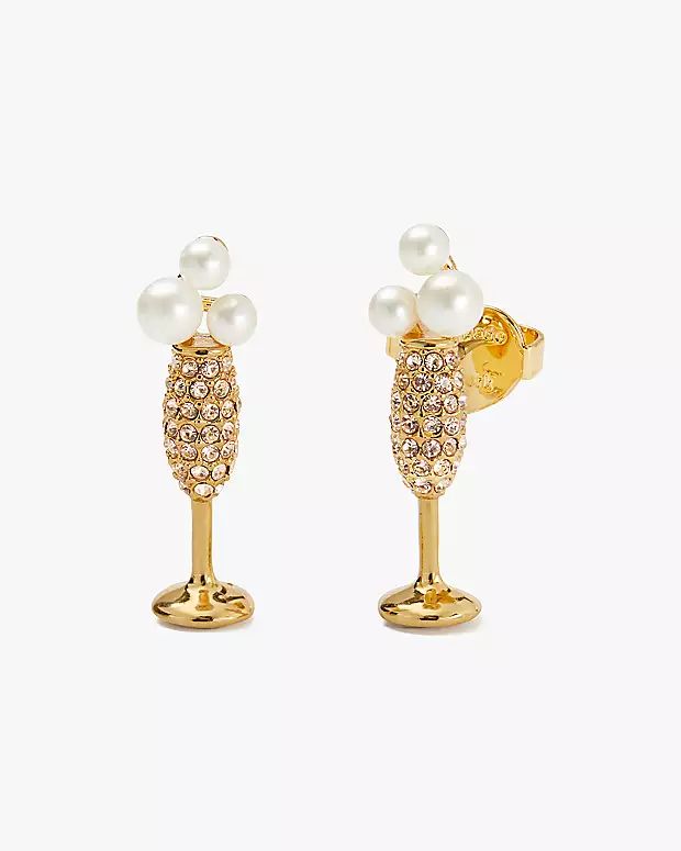 Cheers To That Studs | Kate Spade New York Party Jewelry With Diamond And Pearl Drop, Party Pearl Earrings, Sparkling Cubic Zirconia Pearl Earrings For Party, Diamond Pearl Drop Jewelry For Party, Glamorous Metal Pearl Earrings For Party, Diamond Jeweled Earrings For Party, Glamorous Cubic Zirconia Pearl Earrings For Evening, Kate Spade Gold Jewelry For Formal Occasions, Party Pearl Earrings With Sparkling Stones