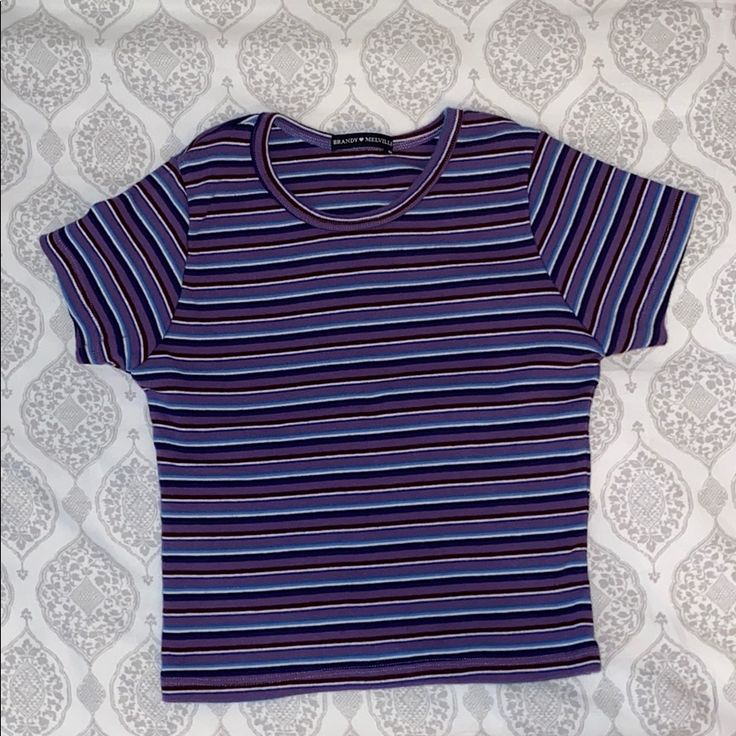 Very Cute! Looks Good On Never Worn Flexible On Price Blue Vertical Stripes Short Sleeve Top, Blue Short Sleeve Top With Horizontal Stripes, Blue Crew Neck Top With Vertical Stripes, Fitted Blue Tops With Vertical Stripes, Blue Fitted Tops With Vertical Stripes, Blue Fitted Top With Vertical Stripes, Fitted Blue Top With Vertical Stripes, Blue Casual Tops With Vertical Stripes, Casual Blue Horizontal Stripe Tops